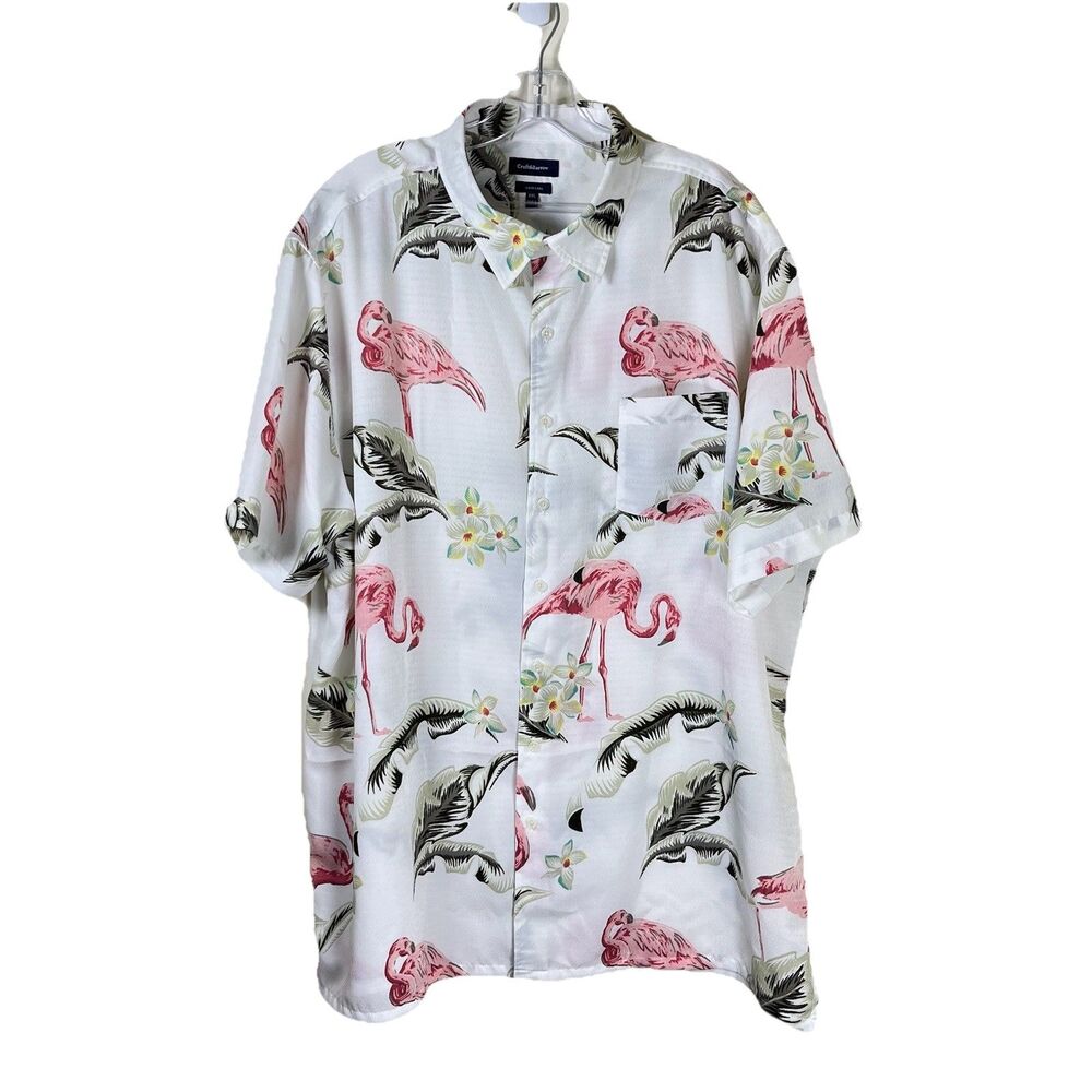 Croft & Barrow Men’s Hawaiian Tropical Flamingo Camp Shirt Sz XXL